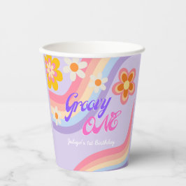 Vasos De Papel Groovy One Retro Rainbow Primer cumpleaños