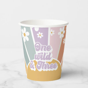 Vasos De Papel Groovy One Wild Three Retro Sunshine Rainbow
