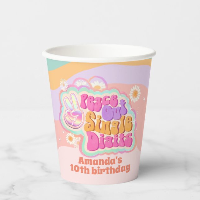 Vasos De Papel Groovy Peace Out Single Digits 10 (Anverso)