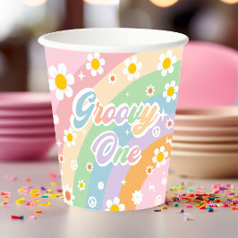 Vasos De Papel Groovy Rainbow Retro Daisy Birthday Party