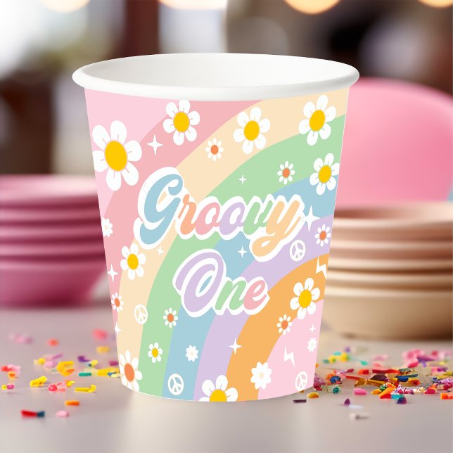 Vasos De Papel Groovy Rainbow Retro Daisy Birthday Party (Subido por el creador)