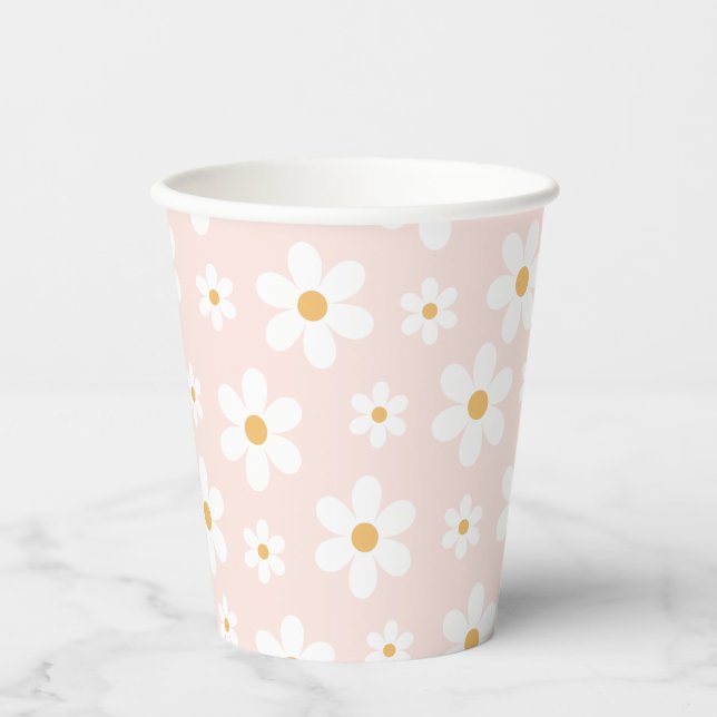 Vasos De Papel Groovy Retro Daisy Pink (Anverso)