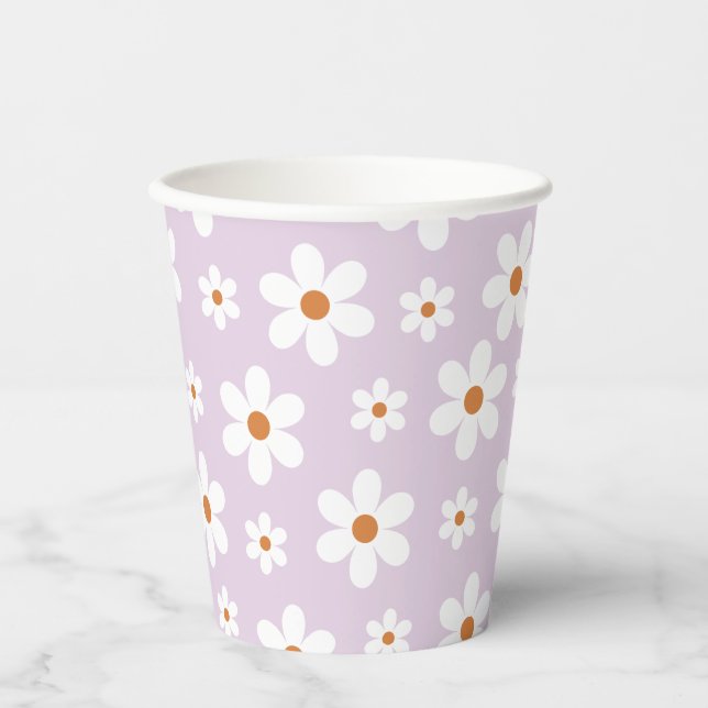 Vasos De Papel Groovy Retro Daisy Púrpura (Anverso)