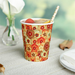 Vasos De Papel Groovy Retro Naranja Hippie FlowPattern