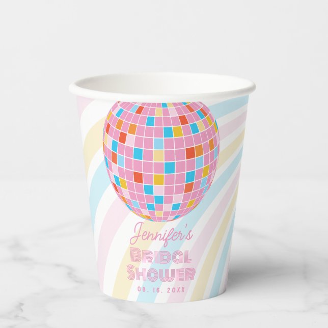 Vasos De Papel Groovy Retro Pink Disco Ball 70's 80s Ducha de nov (Anverso)