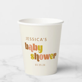 Vasos De Papel Groovy Terracotta Peach Retro Personalizado Baby S