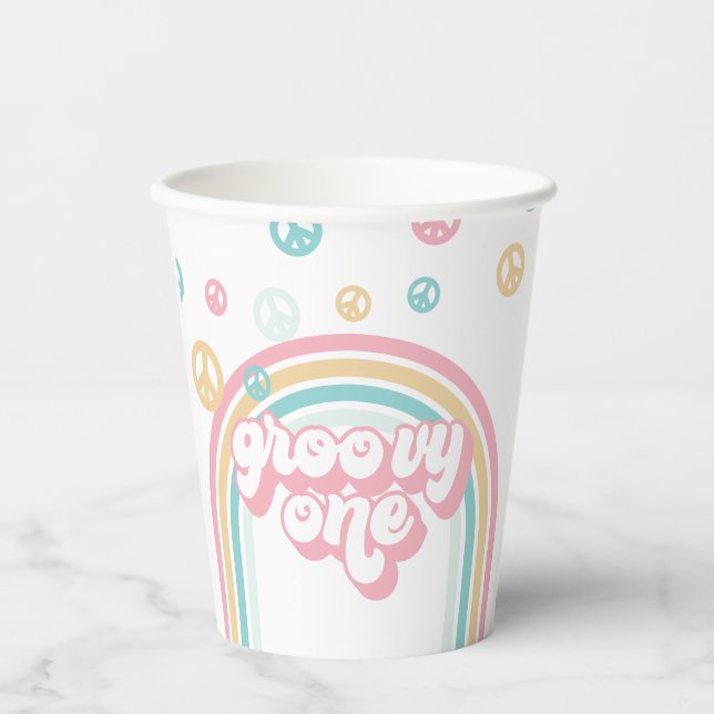 Vasos De Papel Groovy un arco iris retro (Anverso)