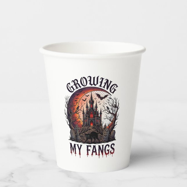 Vasos De Papel Growing Fangs Halloween Castillo Embrujado Gato Ne (Anverso)