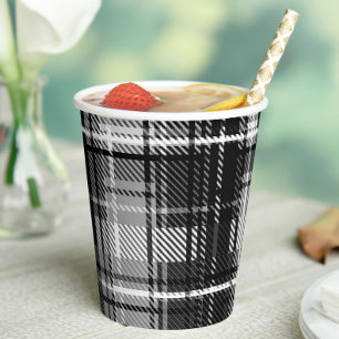 Vasos De Papel Grunde Blanco Negro Flannel Tartán Diseño