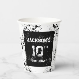 Vasos De Papel Grunge Paint Splatter Black & White Birthday