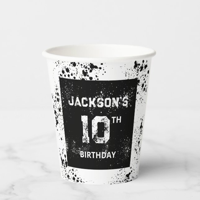 Vasos De Papel Grunge Paint Splatter Black & White Birthday (Anverso)