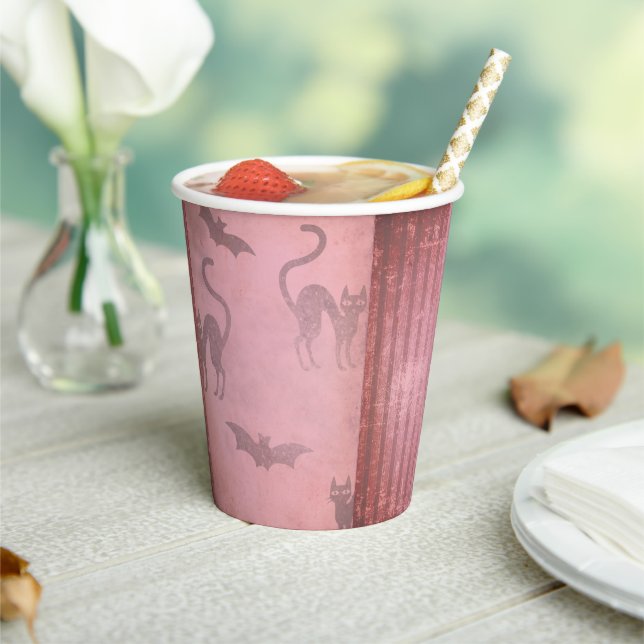 Vasos De Papel Grunge polvoriento murciélagos rosados gatos rayas (in situ)