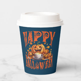 Vasos De Papel Grupo Feliz de Jack-O-Lanterns Felices en Hallowee