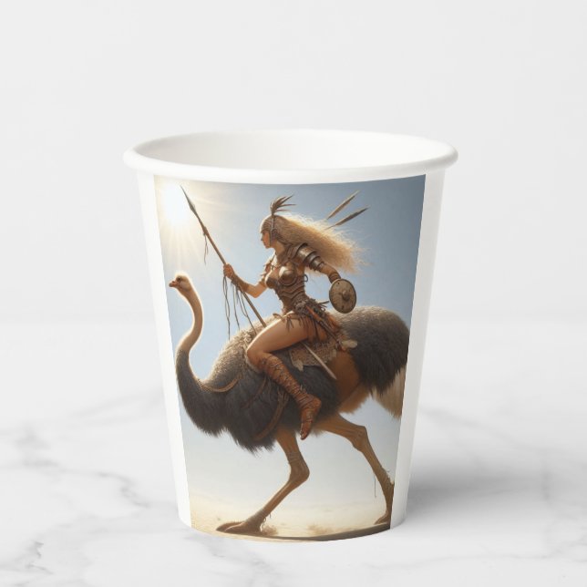 Vasos De Papel Guerrera en un avestruz (Anverso)