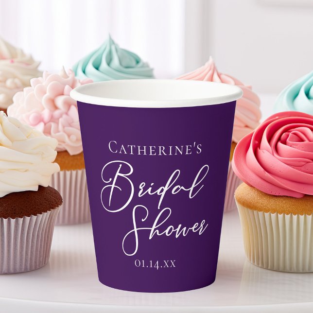 Vasos De Papel Guión blanco personalizado de la ducha de novia pú (Subido por el creador)