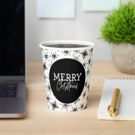 Vasos De Papel Guión de Feliz Navidad Copos de Nieve Negros