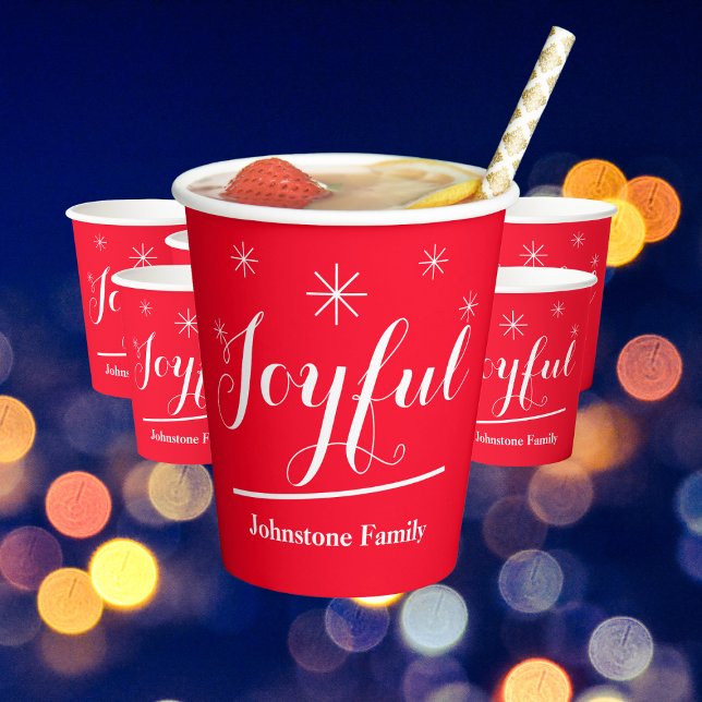 Vasos De Papel Guión de Moda Nombre alegre Elegante Guay Rojo (Spice up your holiday festivities with these cheerful bright red paper cups.)
