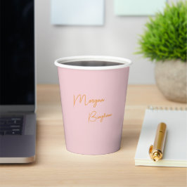 Vasos De Papel Guion de monograma minimalista rosa