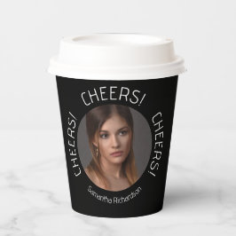 Vasos De Papel Guión de nombre de foto de Cheque Negro Personaliz