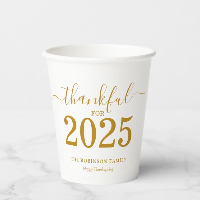 Vasos De Papel Guión de oro del día de gracias 2025 moderno (Anverso)