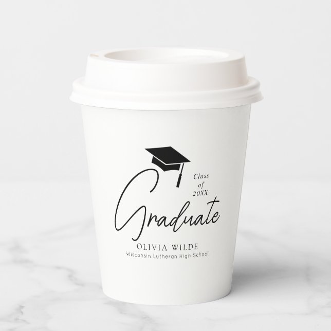Vasos De Papel Guión de personalizable Graduación en blanco y neg (Reverso )
