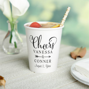 Vasos De Papel Guión negro de Cheers Monograma de boda boho
