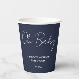 Vasos De Papel Guión para la ducha de bebé moderno azul marino el