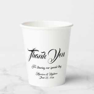 Vasos De Papel Guión personalizado blanco y negro gracias Boda