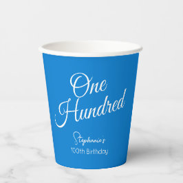 Vasos De Papel Guión simple y moderno azul 100 cumpleaños