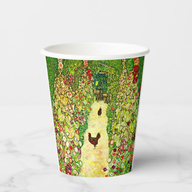 Vasos De Papel Gustav Klimt Garden con pollos (Anverso)