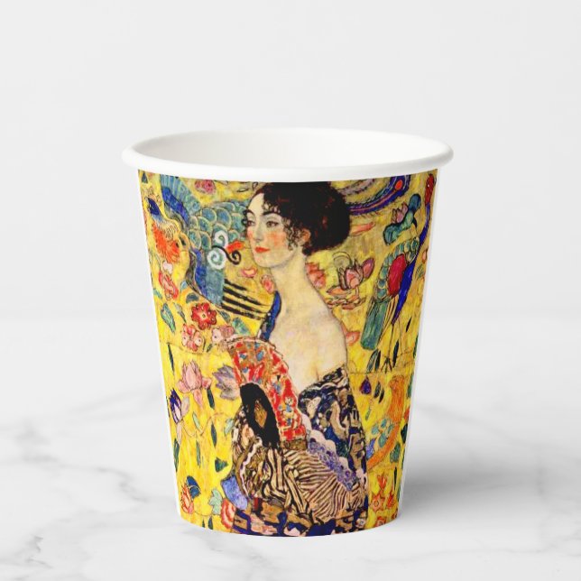Vasos De Papel Gustav Klimt Lady con ventilador (Anverso)