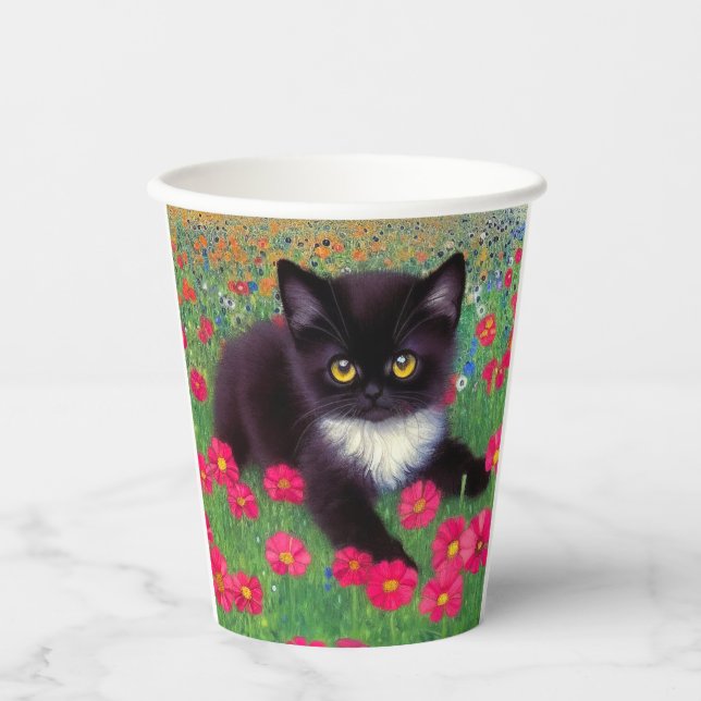 Vasos De Papel Gustav Klimt Tuxedo Cat (Anverso)