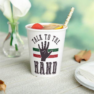 Vasos De Papel Hable con el humor de la mano angustiada