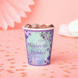 Vasos De Papel Hada 7 Nacimiento Acuarela Morado Monograma Nombre