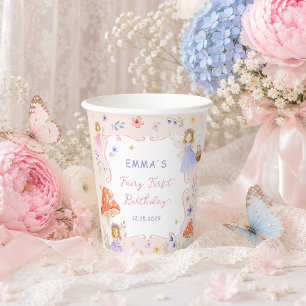 Vasos De Papel Hada Caprichosa de Flores Silvestres Primer Cumple