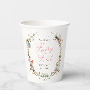 Vasos De Papel Hada Primer Cumpleaños Floral Vintage