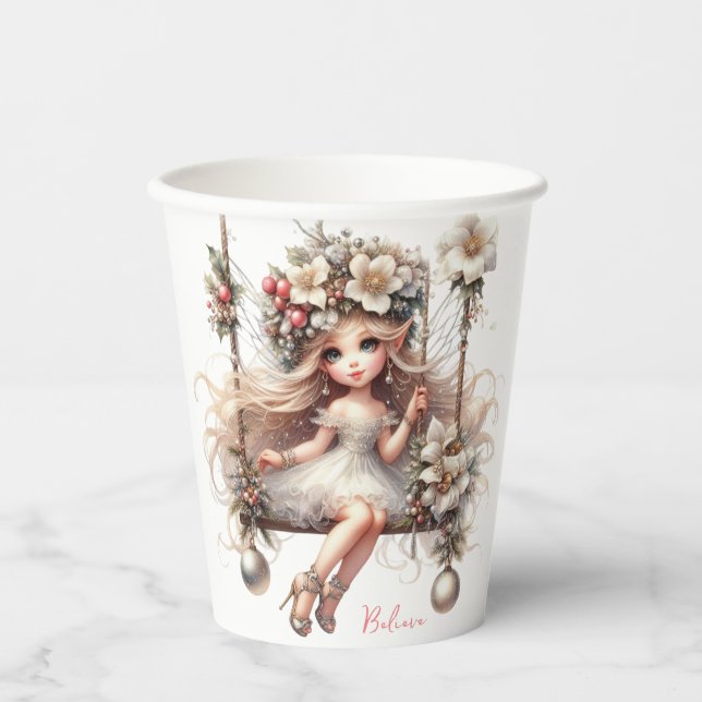 Vasos De Papel Hadas de Navidades blancos (Anverso)