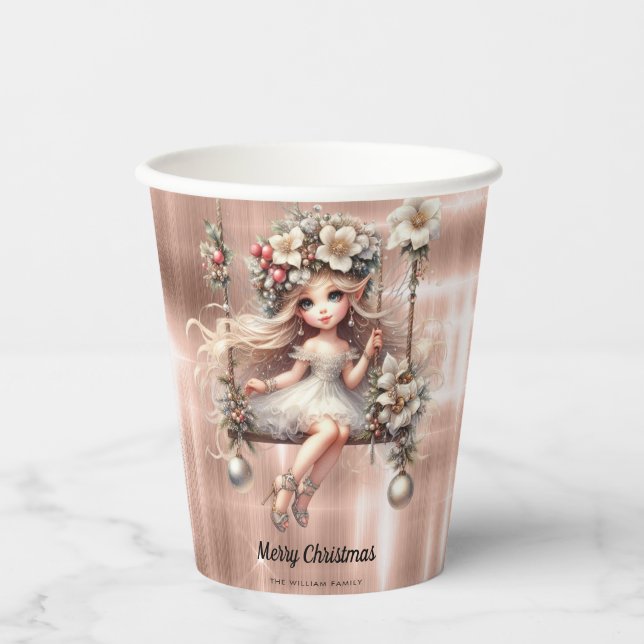 Vasos De Papel Hadas navidades sobre el fondo del oro de la Rosa  (Anverso)