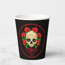 Halloween año 20xx Skull Rojo Hibiscus Negro