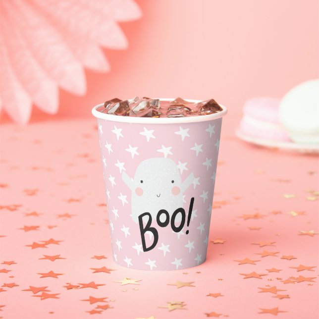 Vasos De Papel Halloween Baby Shower Cute Ghost Pink (in situ)