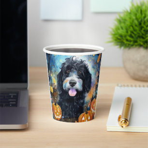 Vasos De Papel Halloween Bernedoodle Con Calabazas Asustadas