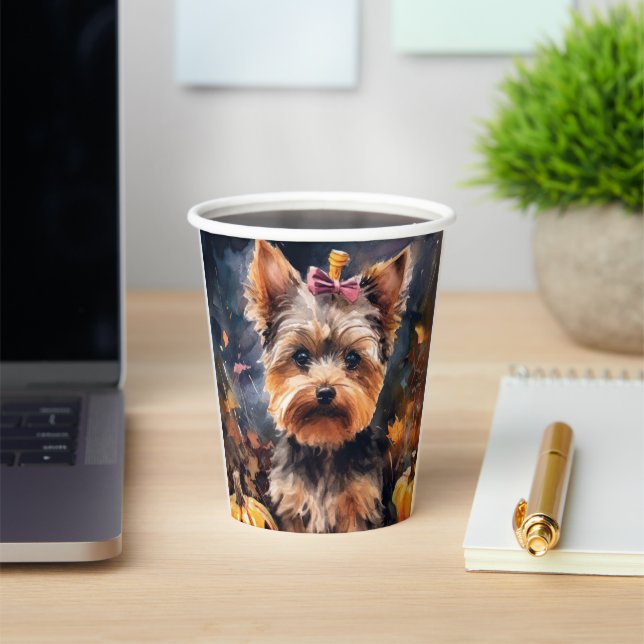 Vasos De Papel Halloween Biewer Terrier Con Calabazas Temerosas (in situ)