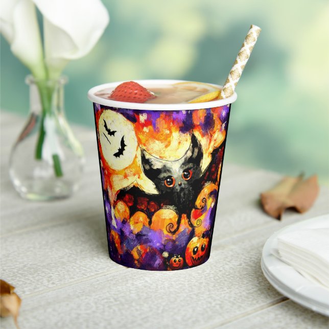Vasos De Papel Halloween Big Eye Bat Moon Jack-o-Lantern Bats (in situ)