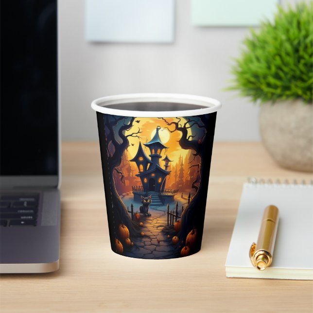 Vasos De Papel Halloween/Black Cat/Witch/Wizard Crooked House (in situ)