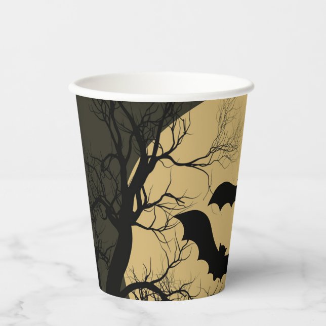 Vasos De Papel Halloween Black Red Hauned House Bat Full Moon (Anverso)