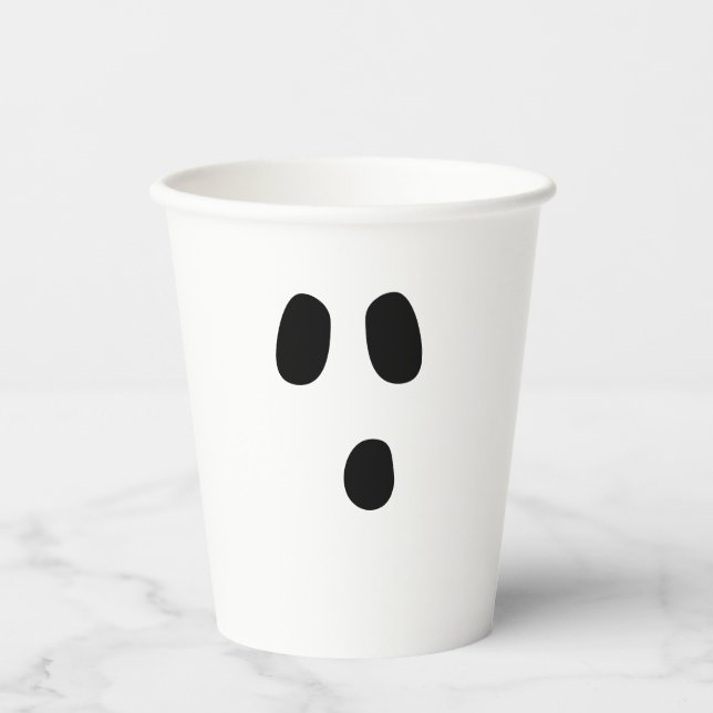 Vasos De Papel Halloween blanco negro miedo cara fantasma espanta (Anverso)