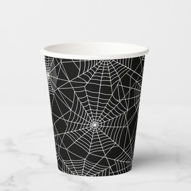 Vasos De Papel Halloween blanco y negro de Spiderweb (Anverso)