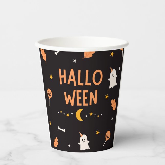 Vasos De Papel Halloween blanco y negro simple (Anverso)