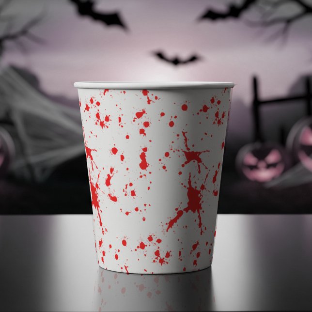 Vasos De Papel Halloween blanco y rojo con manchas de sangre (Blood Splatter Red & White Halloween Paper Cups
)