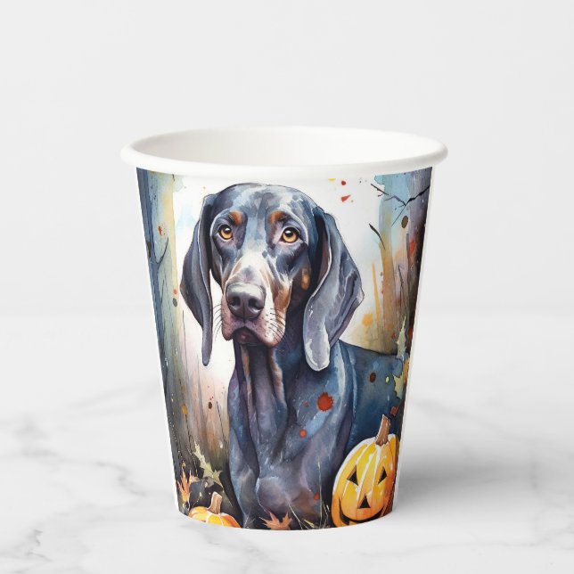 Vasos De Papel Halloween Bluetick Coonhound con calabazas aterrad (Anverso)